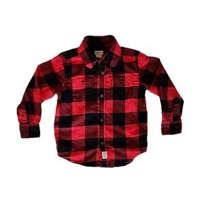 Carters Flannel Button Up Shirt Buffalo Plaid Red Black Toddler Boy‎ 4T